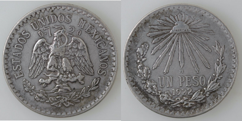 Monete Estere. Messico. Peso 1922. Ag. KM# 455. Peso 16,60 gr. BB. (8122)