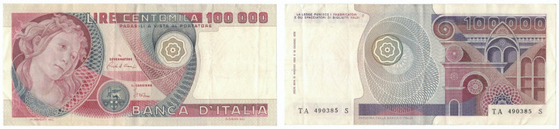 Cartamoneta. Repubblica Italiana. 100.000 Lire Botticelli. D.M. 10.05.1982. Seri...