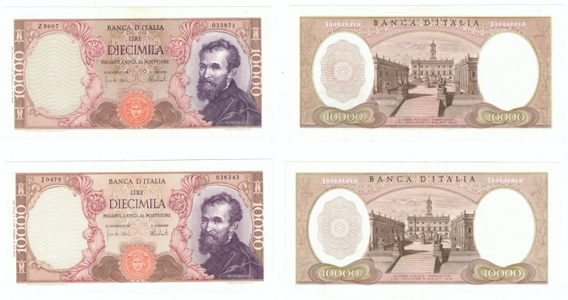 Cartamoneta. Repubblica Italiana. 10.000 Lire Michelangelo. Lotto di 2 Pezzi. D....