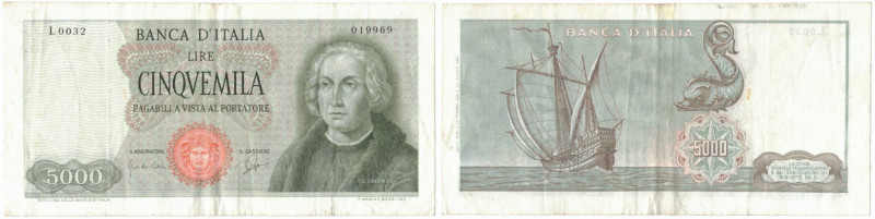 Cartamoneta. Repubblica Italiana. 5.000 Lire Colombo 1°Tipo. D.M. 03-09-1964. Gi...