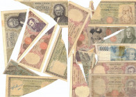 Cartamoneta. Repubblica Italiana. Miscellanea di 21 frammenti di banconote false (in prevalenza serie degli uomini illustri) e di biglietti di stato. ...