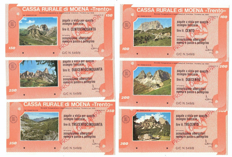 Cartamoneta. Miniassegni figurativi. Cassa Rurale di Moena "Trento". Monti aranc...