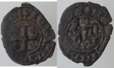 Zecche Italiane. Napoli. Roberto d'Angiò. 1309-1343. Denaro. Mi. MIR 29. Peso gr. 0,61. Diametro mm. 13x16. BB. Patina. NC.