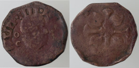 Zecche Italiane. Napoli. Filippo IV. 1621-1665. Tre cavalli (1636) sigle OC. Ae. P.R. 123. Mag. 132. Peso 2,76 gr. Diametro mm. 21. qBB. Tipologica. R...