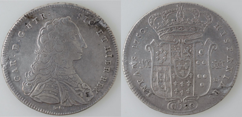 Zecche Italiane. Napoli. Carlo di Borbone. 1734-1759. Piastra 1750. Ag. Mag. 140...