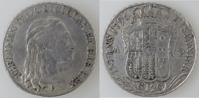 Zecche Italiane. Napoli. Ferdinando IV. 1759-1798. Piastra 1796. Ag. Mag. 258. Peso 27,34 gr. Diametro 40 mm. BB. Colpetto al bordo. (8222)