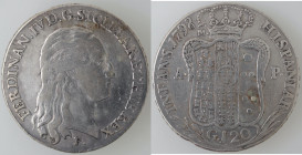 Zecche Italiane. Napoli. Ferdinando IV. 1759-1798. Piastra 1798. Ag. Mag. 259. Peso 27,20 gr. Diametro 39 mm. qBB. Tracce di appiccagnolo. (8222)