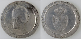 Zecche Italiane. Napoli. Ferdinando IV. 1804-1805. Piastra 1805. Capelli Lisci. Testa Piccola. Ag. Mag. 391/1. Peso 27,58 gr. Diametro 38 mm. Piccolis...