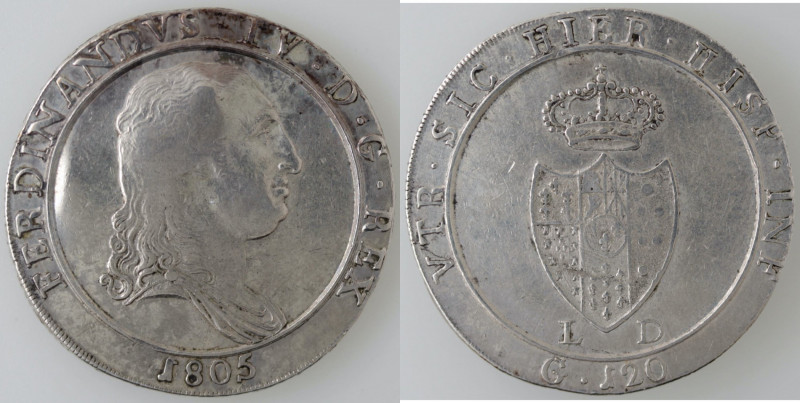 Zecche Italiane. Napoli. Ferdinando IV. 1804-1805. Piastra 1805. Capelli Lisci. ...