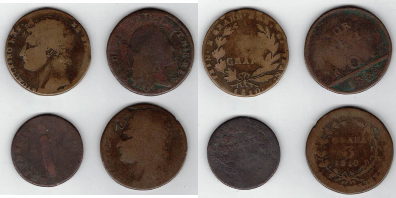 Zecche Italiane. Napoli. Lotto di 4 Pezzi. 2 Monete da 3 Grana 1810. 6 Tornesi 1...