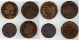 Zecche Italiane. Napoli. Lotto di 4 Pezzi. 2 Monete da 3 Grana 1810. 6 Tornesi 1799 e 4 Tornesi 1799. Ae. Mediamente qMB.
