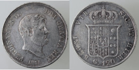 Zecche Italiane. Napoli. Ferdinando II. 1830-1859. Piastra 1855. Ag. Mag. 565. Peso 27,37 gr. BB.