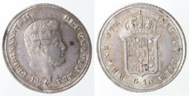 Zecche Italiane. Napoli. Ferdinando II. 1830-1859. Carlino 1854. Ag. Mag. 651. Peso gr. 2,30. Diametro mm. 18,50. SPL/qFDC. Patina. Graffi di conio.