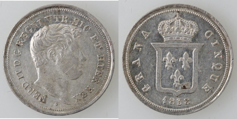 Zecche Italiane. Napoli. Ferdinando II. 1830-1859. Mezzo Carlino 1838. Ag. Mag. ...