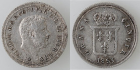 Zecche Italiane. Napoli. Ferdinando II. 1830-1859. Mezzo Carlino 1853. Ag. Mag. 664. Peso gr. 1,18. Diametro mm. 16,50. BB+. R.
