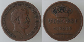 Zecche Italiane. Napoli. Ferdinando II. 1830-1859. 5 Tornesi 1854. Ae. Mag. 713. Peso gr. 14,17. Diametro mm. 32. qBB. RR.