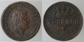 Zecche Italiane. Napoli. Ferdinando II. 1830-1859. Tornese 1852. Ae. Mag. 779. Peso gr. 3,07. Diametro mm. 19. BB+/qSPL.