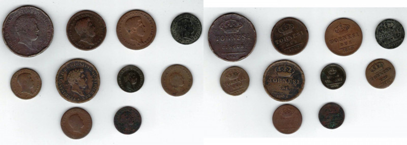 Zecche Italiane. Napoli. Ferdinando II. Lotto di 10 Pezzi. Vari nominali. Ae. Me...