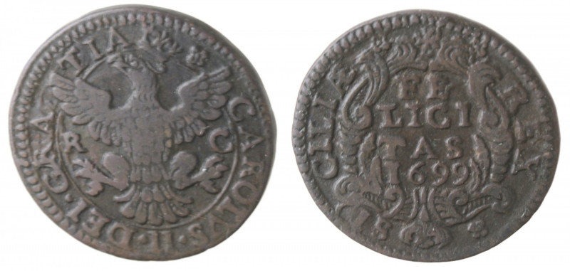 Zecche Italiane. Palermo. Carlo II. 1665-1700. Grano 1699. Ae. MIR 497/2. Peso g...