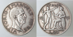 Casa Savoia. Vittorio Emanuele III. 1900-1943. 20 Lire 1928. Littore. Ag. Gig. 37. Peso 14,99. BB+. Colpetto a ore 9 del rovescio. NC.