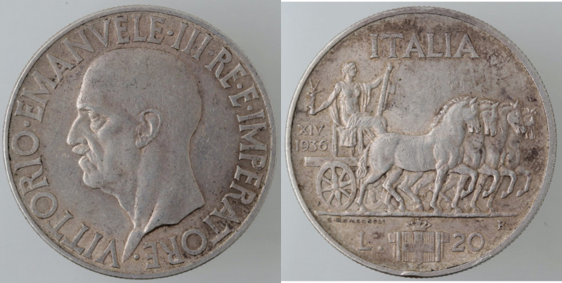 Casa Savoia. Vittorio Emanuele III. 1900-1943. 20 Lire 1936, A. XIV. Ag. Gig. 45...