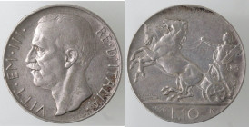 Casa Savoia. Vittorio Emanuele III. 1900-1943. 10 Lire 1926 Biga. Bordo stretto. Ag. Gig. 55. Peso gr. 9,92. Diametro mm. 27. BB+. R. (7822)