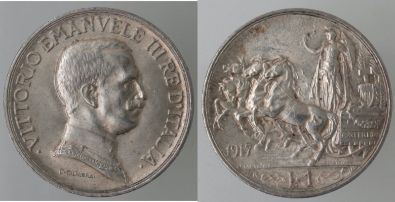 Casa Savoia. Vittorio Emanuele III. 1900-1943. 1 Lira 1917. Quadriga Briosa. Ag....