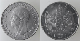 Casa Savoia. Vittorio Emanuele III. 1900-1943. 1 Lira Impero 1943 anno XXI. Ac. Gig. 159. Peso gr. 8,02. Diametro mm. 26,50. qFDC. R. (7822)