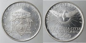 Vaticano. Sede Vacante. 1958. 500 lire. Ag. Gig. 261. Peso gr. 11. FDC. Eccezionale. Senza confezione della zecca. NC