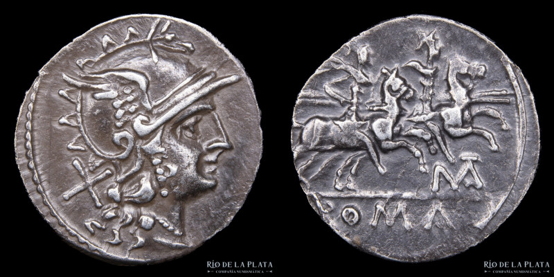 Roma República. Gens Matiena. Matienus 179-170AC. AR Denario, Ceca de Roma. 16.8...