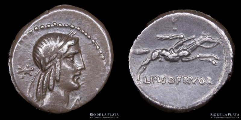 Roma, República. Gens Calpurnia. C. PISO L. F. FRVGI 90AC. AR Denario. 18.6mm; 3...
