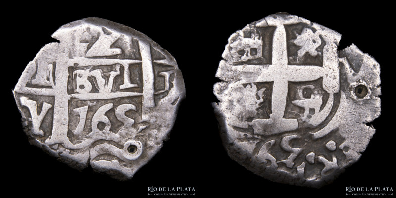 Potosí. Carlos III (1759-1788) 2 Reales 1765 VY. Doble fecha visible Macuquina. ...