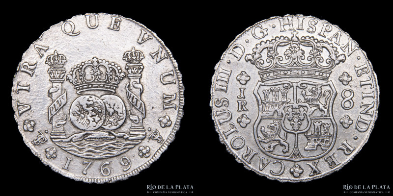 Potosí. Carlos III (1759-1788) 8 Reales 1769 JR Columnaria (José Vargas y Flor, ...