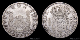 Potosi. Carlos III. 2 Reales 1767 JR Columnaria. CJ 60.1.1