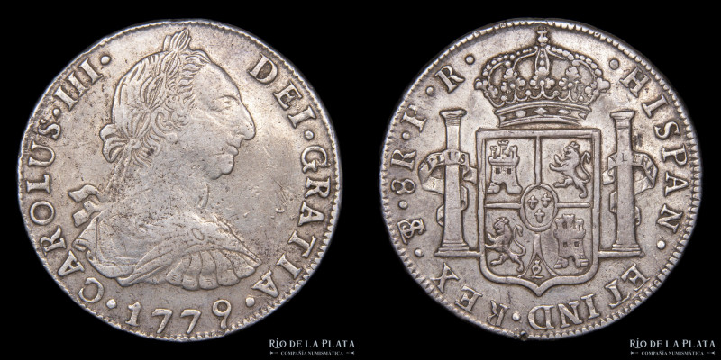 Potosí. Carlos III (1759-1788) 8 Reales 1779 PR (Pedro Mazondo, Raymundo de Ytur...