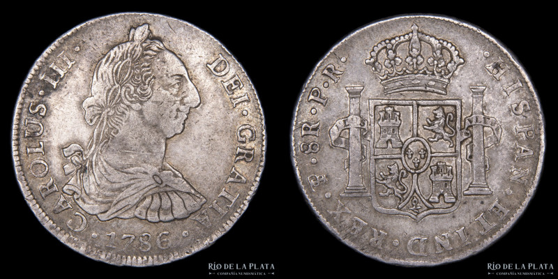 Potosí. Carlos III (1759-1789) 8 Reales 1786 PR (Pedro Mazondo, Raymundo de Ytur...