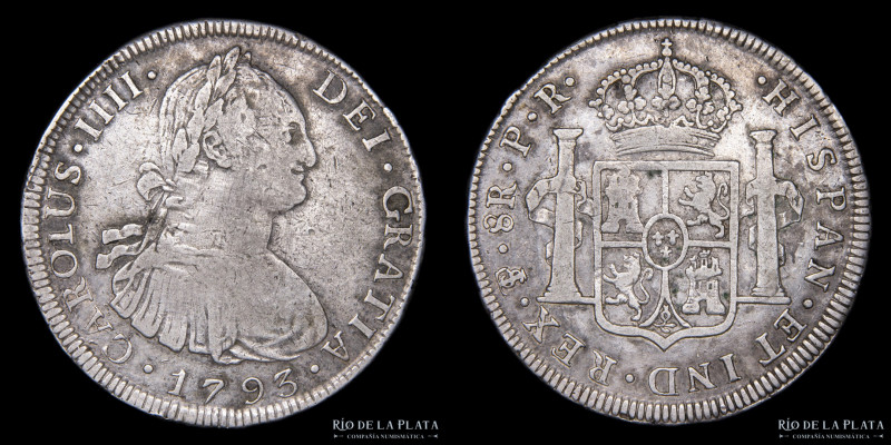 Potosí. Carlos IV (1788-1808) 8 Reales 1793 PR (Pedro Mazondo, Raymundo de Yturr...