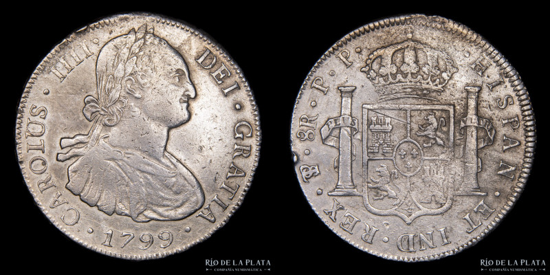 Potosí. Carlos IV (1788-1808) 8 Reales 1799 PP (Pedro Mazondo, Pedro Martín Albi...