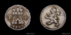 Potosi. Carlos IV. 1/4 Real 1807. CJ 81.14