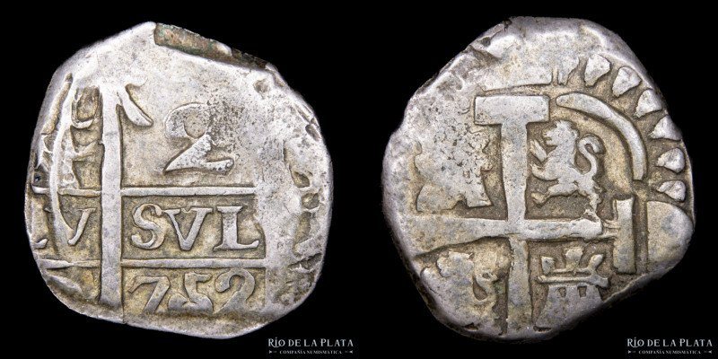 Argentina. Tucuman. 2 Reales 752. Macuquina/Cob. Plata; 21.5mm; 5.32g. Pieza ilu...