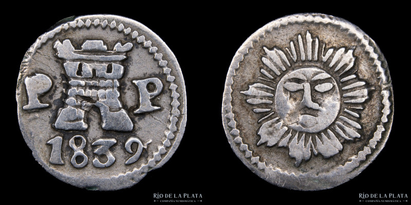 Argentina. Córdoba. 1/4 Real 1839. AG; 13.0mm; 0.79g. CJ 7.1.2 (A31-R17) (F+/VF)...