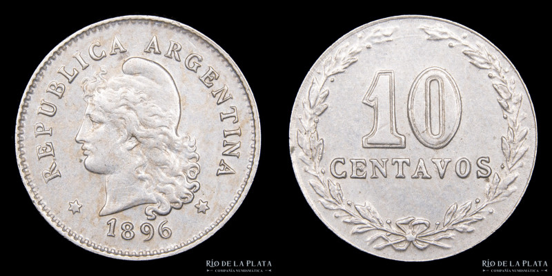 Argentina. 10 Centavos 1896. Cu-Ni; 19.0mm; 3g. CJ 90 (XF+)

Estimate: USD 40-...