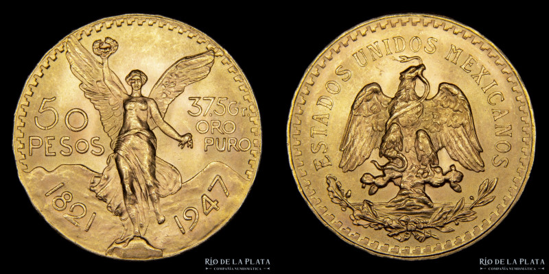 México. 50 Pesos 1947. Mexicano de oro. AU.900; 37.0mm; 41.76g. KM481 (aUNC)

...