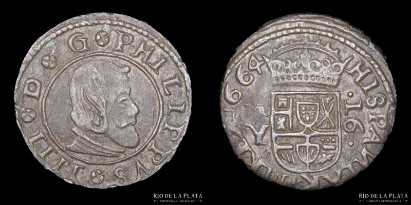 España. Felipe IV (1621-1665) 16 Maravedis 1664 MY. Ceca: Madrid. CU; 25.0mm; 4....