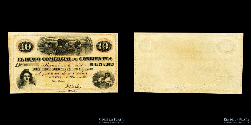 Argentina. Corrientes. Banco Comercial de Corrientes. 10 Pesos Fuertes 1867. Pri...