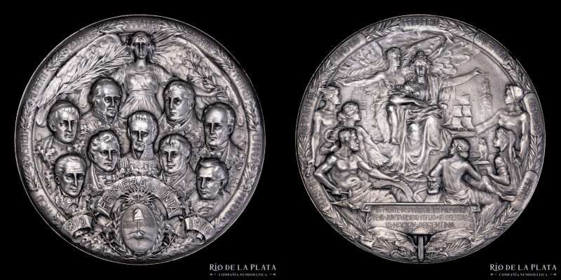 Argentina. 1910. Centenario. Primera Junta. Grabador: Gottuzzo. Plata; 100mm; 41...