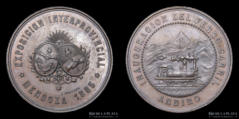 Mendoza. Ferrocarril Andino 1885. Grabador Jose Domingo. Cobre; 40.0mm; 27.34g. ...