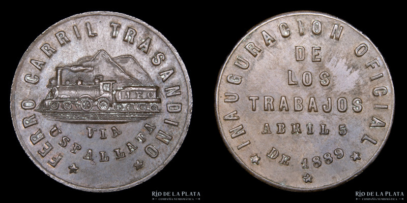 Argentina. Ferroviarias. 1889. FFCC Transandino. Uspallata. Inauguración de los ...