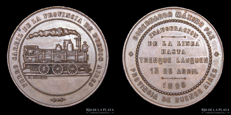 Argentina. Ferroviarias. 1890. FFCC a Trenque Lauquen 1890. Grabador Rosario Gra...