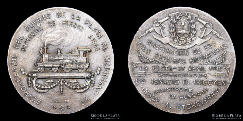 Argentina. Ferroviarias. 1910. Ferrocarril del Puerto de la Plata al Meridiano V...